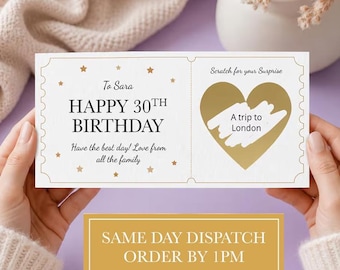 Personalised Birthday Scratch Card, Surprise Scratch Reveal, Travel Scratchcard, Weekend Away, Spa Day Voucher, Holiday Surprise Scratchcard