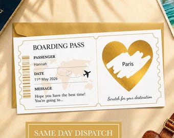 Personalised Holiday Scratch Card, Boarding Pass Scratch Reveal, Surprise Travel Scratchcard, Holiday Gift for Christmas, Disneyland Reveal