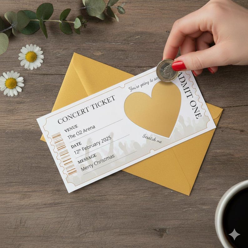 Personalised Concert Ticket, Concert Scratch card, Festival Scratch Reveal Concert Scratchcard Surprise, Gig Scratch, Band Reveal, Christmas zdjęcie 3
