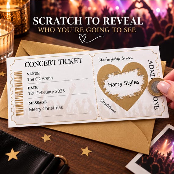 Personalised Concert Ticket, Concert Scratch card, Festival Scratch Reveal Concert Scratchcard Surprise, Gig Scratch, Band Reveal, Christmas