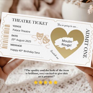 Theatre Scratch Card - Theatre Ticket - Personalised Play Voucher Reveal - Theatre Scratchcard Surprise - Show Scratchcard - Musical Reveal