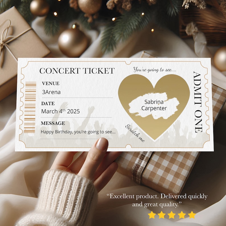 Concert scratch card with gold heart
