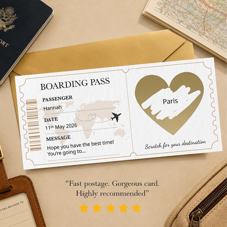 Personalised Holiday Scratch Card, Boarding Pass Scratch Reveal, Surprise Travel Scratchcard, Holiday Gift for Christmas, Disneyland Reveal image 1