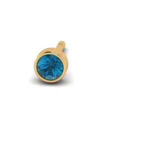 14k Half Pair, Blue Topaz, Petite, London Blue, Bezel Set Studs, Solid Gold, December Birthstone, Dainty, Handmade, Blue Topaz Jewelry