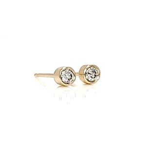 Genuine Diamond Bezel Set Studs, Petite Earrings, Solid 14kt Gold,  April Birthstone, Wedding, Gift for her, Engagement