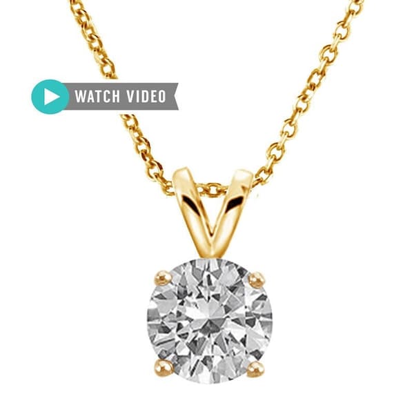 5,6,7 MM Yellow Gold Sterling Silver Round Cut CZ Solitaire Pendant Necklace, Cubic Zirconia, 925 Sterling Silver, Simulated Diamond ,Dainty