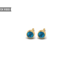 14kt Petite London Blue Topaz Bezel Set Studs, December Birthstone, Minimalist, Dainty, Handmade, Gift For Her, Blue Topaz Jewelry
