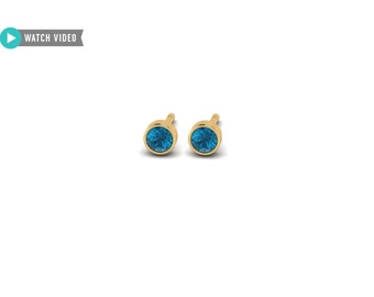 14kt Petite London Blue Topaz Bezel Set Studs, December Birthstone, Minimalist, Dainty, Handmade, Gift For Her, Blue Topaz Jewelry
