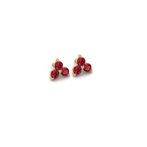 14kt Petite Minimalist Mini 3 Stone Trio Genuine Ruby Earrings in Solid Gold  Ruby Flower Earrings