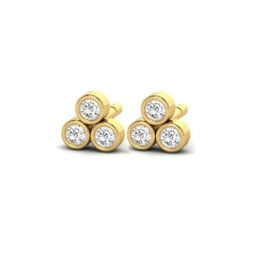 14kt Gold Petite Minimalist 3 Stone Bezel Set 2.5mm Trio Diamond Earrings
