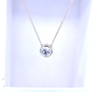 5,6,7 MM Solid Sterling Silver Round Cut Bezel CZ Solitaire Pendant Necklace image 3