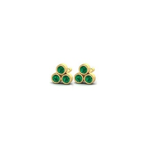 14kt Genuine Green Emerald Trio Earrings, Mini 14kt Gold, Petite 2mm Minimalist, 3 Stone, Bezel Set