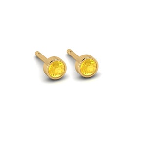 14kt Petite Citrine Bezel Set Studs in 14kt Gold, Solid Gold, Dainty, Tiny, Minimalist, November Birthstone, Handmade, Citrine Jewelry,