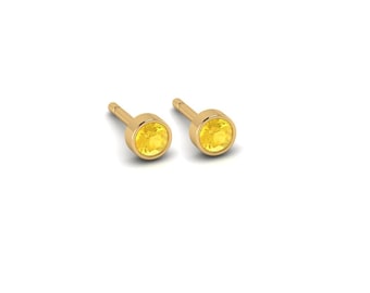 14kt Petite Citrine Bezel Set Studs in 14kt Gold, Solid Gold, Dainty, Tiny, Minimalist, November Birthstone, Handmade, Citrine Jewelry,