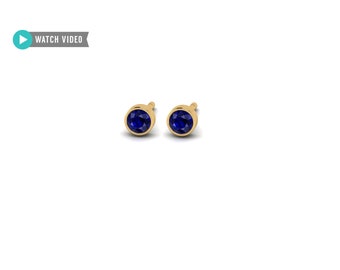14k Dainty, Tiny Solid Gold,Blue Sapphire, Bezel Set, Studs, White Gold, Rose Gold, Sapphire Birthstone, Birthday,Engagement,Wedding