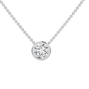 5,6,7 MM Solid Sterling Silver Round Cut Bezel CZ Solitaire Pendant Necklace Sterling Silver