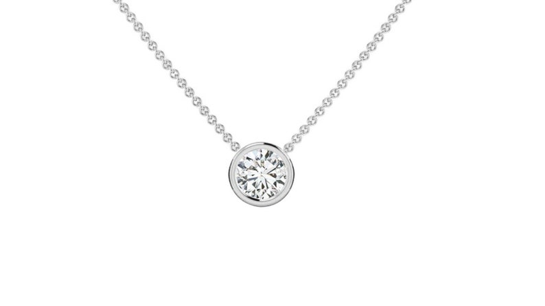 5,6,7 MM Solid Sterling Silver Round Cut Bezel CZ Solitaire Pendant Necklace Sterling Silver