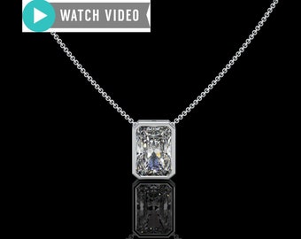Platinum 1-5 Carat E color VS1 clarity Radiant IGI Certified Bezel Solitaire Pendant Necklace with Chain Lab Grown Diamond