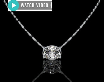 Platinum 1-5 Carat E color VS1 clarity Oval Sideways IGI Certified 4 Prong Solitaire Pendant Necklace with Chain Lab Grown Diamond
