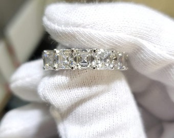 10ct Carat Ascher Cut Diamond Eternity Band Ring E-F Color VVS Clarity Common Prong Platinum             U-Shaped Lab Diamond CVD