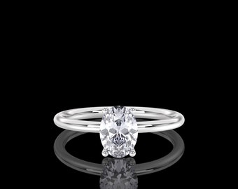 Platinum 1.00 Carat IGI Certified E/VS1 Oval Cut Diamond Solitaire Engagement Ring, Lab Grown Hidden- Halo Engagement Wedding Ring