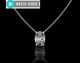 Platinum 1-5 Carat E color VS1 clarity Oval Upright IGI Certified 4 Prong Solitaire Pendant Necklace with Chain Lab Grown Diamond