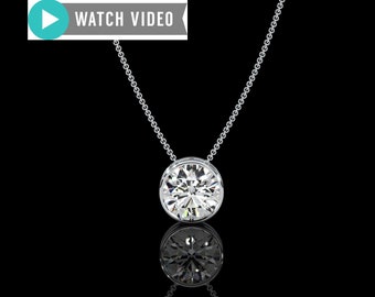 Platinum 1-5 Carat E color VS2 clarity Round Brilliant IGI Certified Bezel Solitaire Pendant Necklace with Chain Lab Grown Diamond