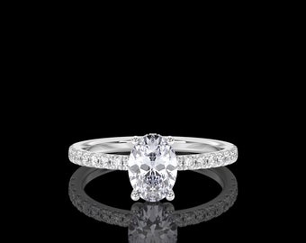 Platinum 1.30 Carat IGI Certified E/VS1 Oval Cut Diamond Solitaire Engagement Ring, Lab Grown Diamond Hidden Halo Engagement Wedding Ring