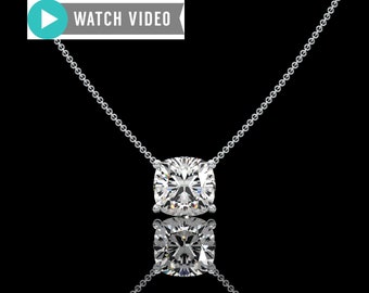 Platinum 1-5Ct E color VS1 clarity CVD Cushion Cut Prong Set Solitaire Pendant Necklace with Chain Lab Grown Diamond