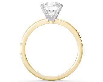Two Tone Half Round Shank With Stamped 4 Prong Head E\VS1 Solitaire Engagement ring IGI Certified Lab Grown Diamond Solid 14kt Gold