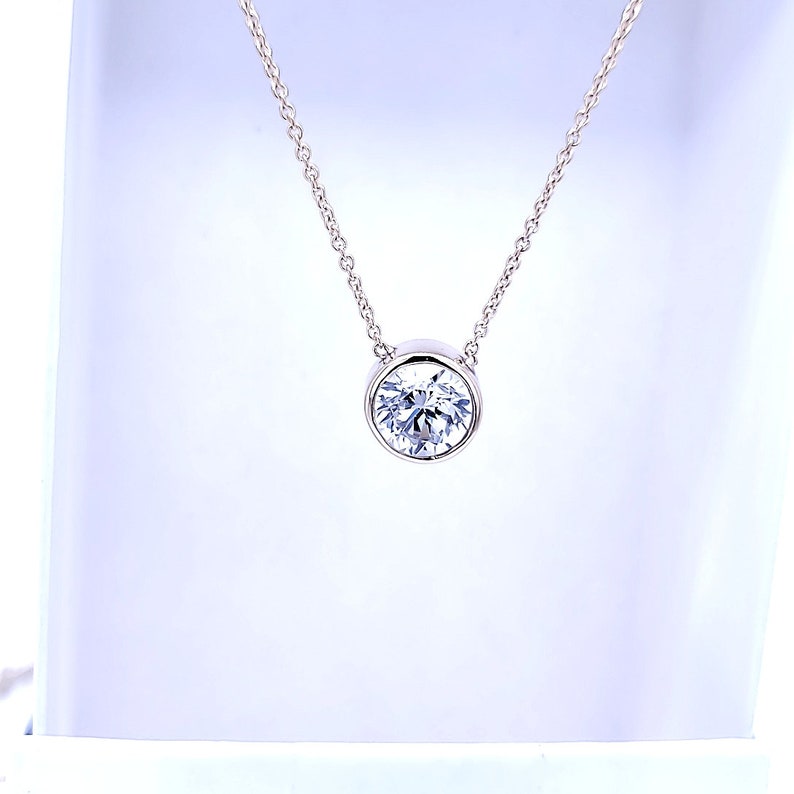 5,6,7 MM Solid Sterling Silver Round Cut Bezel CZ Solitaire Pendant Necklace image 4