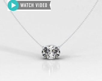 1-5 Carat E color VS1 clarity Oval Sideways IGI Certified 4 Prong Solitaire Pendant Necklace with Chain Lab Grown Diamond