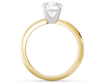 Two Tone 4 Prong Knife Edge Ring IGI Certified E\VS1 Solitaire Engagement ring Lab Grown Diamond Solid 14kt Gold