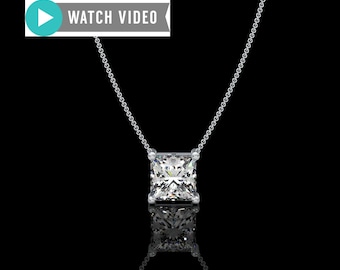 Platinum 1 Carat Diamond E color VS1 clarity Princess Cut IGI Certified Prong Set Solitaire Pendant Necklace with Chain Lab Grown Diamond