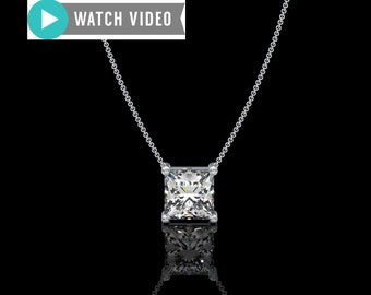 Platinum 1-5 Carat Diamond E color VS1 clarity Princess Cut IGI Certified Prong Set Solitaire Pendant Necklace with Chain Lab Grown Diamond
