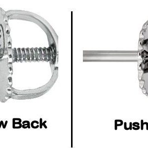 May include: Two earring back styles: a screw back and a push back. Both are silver in color.