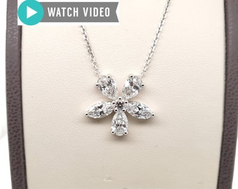 4 Carat Pearshape Marqui Flower Pendant With Diamond By The Yard CVD Lab Grown Handmade Custom Gift Holidays Wedding Anniversary Birthday
