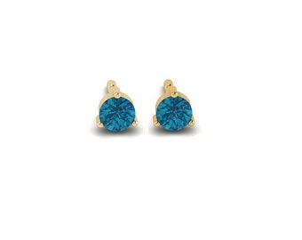 Minimalist 14kt Gold Genuine London Blue Topaz 3 Prong 2.5mm Stud Earrings