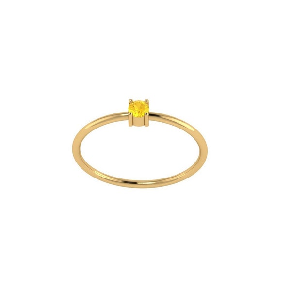 Gold Citrine Ring Four Prong-White Gold-Rose Gold-Solid Gold-Minimalist-Dainty- November Birthstone-Birthday-Wedding-Anniversary