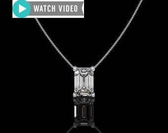 Platinum 1-5 Carat E color VS1 clarity  Emerald Cut Upright IGI Certified Prong Set Solitaire Pendant Necklace with Chain Lab Grown Diamond