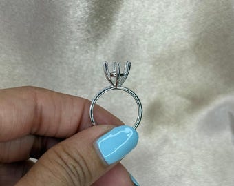 6 Prong 10kt 14kt 18kt Solid White Gold Round Wire Mounting For Round Cut Diamond & Gemstone 5mm-10mm for 0.50ct-4.00ct Semi Mount