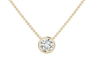 5,6,7 MM Solid Sterling Silver Round Cut Bezel CZ Solitaire Pendant Necklace