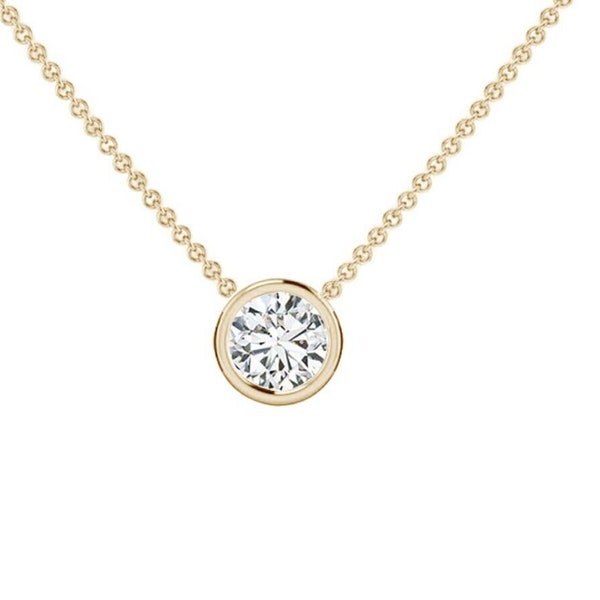 5,6,7 MM Solid Sterling Silver Round Cut Bezel CZ Solitaire Pendant Necklace