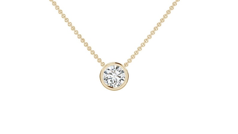 5,6,7 MM Solid Sterling Silver Round Cut Bezel CZ Solitaire Pendant Necklace Yellow Gold Plated