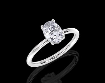 Platinum 1.15 Carat IGI Certified E/VS1 Oval Cut Diamond Solitaire Engagement Ring, Lab Grown Hidden Diamond Halo Engagement Wedding Ring
