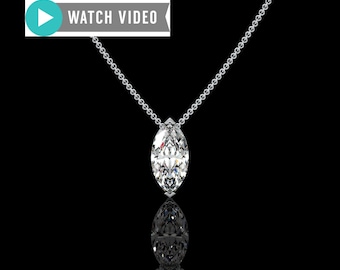 Platinum 1-5 Carat E color VS1 clarity Marquise Upright IGI Certified V Prong Solitaire Pendant Necklace with Chain Lab Grown Diamond
