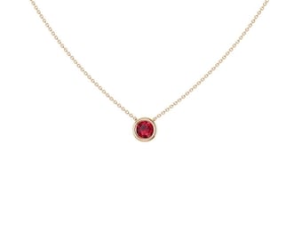 Solid 14k Petite Ruby Bezel Set Necklace Minimalist Solitaire Genuine Gold Solitaire Pendant Minimalist Jewelry July Birthstone
