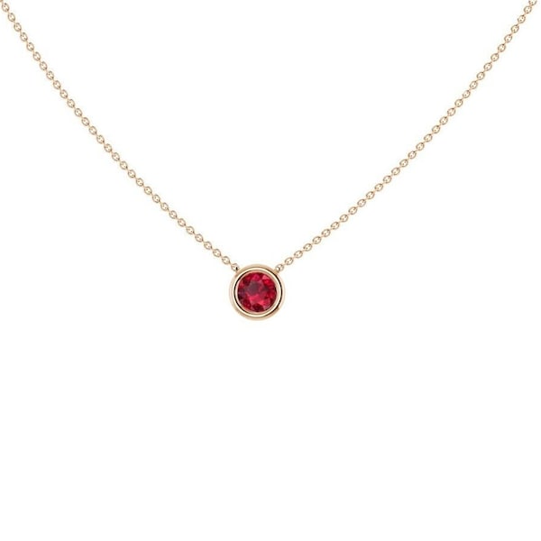 Solid 14k Petite Ruby Bezel Set Necklace Minimalist Solitaire Genuine Gold Solitaire Pendant Minimalist Jewelry July Birthstone