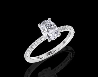 Platinum 1.20 Carat IGI Certified E/VS1 Oval Cut Diamond Solitaire Engagement Ring, Lab Grown Hidden Halo Engagement Wedding Ring