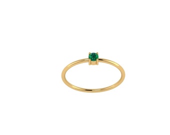 Gold Emerald Ring-White Gold-Rose Gold-Wedding-Engagement-Anniversary-Stackable-Birthday-Minimalist-Fashion-Dainty-May Birthstone